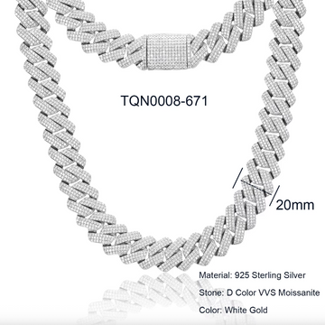 Moissanite Cuban Link Chain – 6mm to 20mm | White Gold
